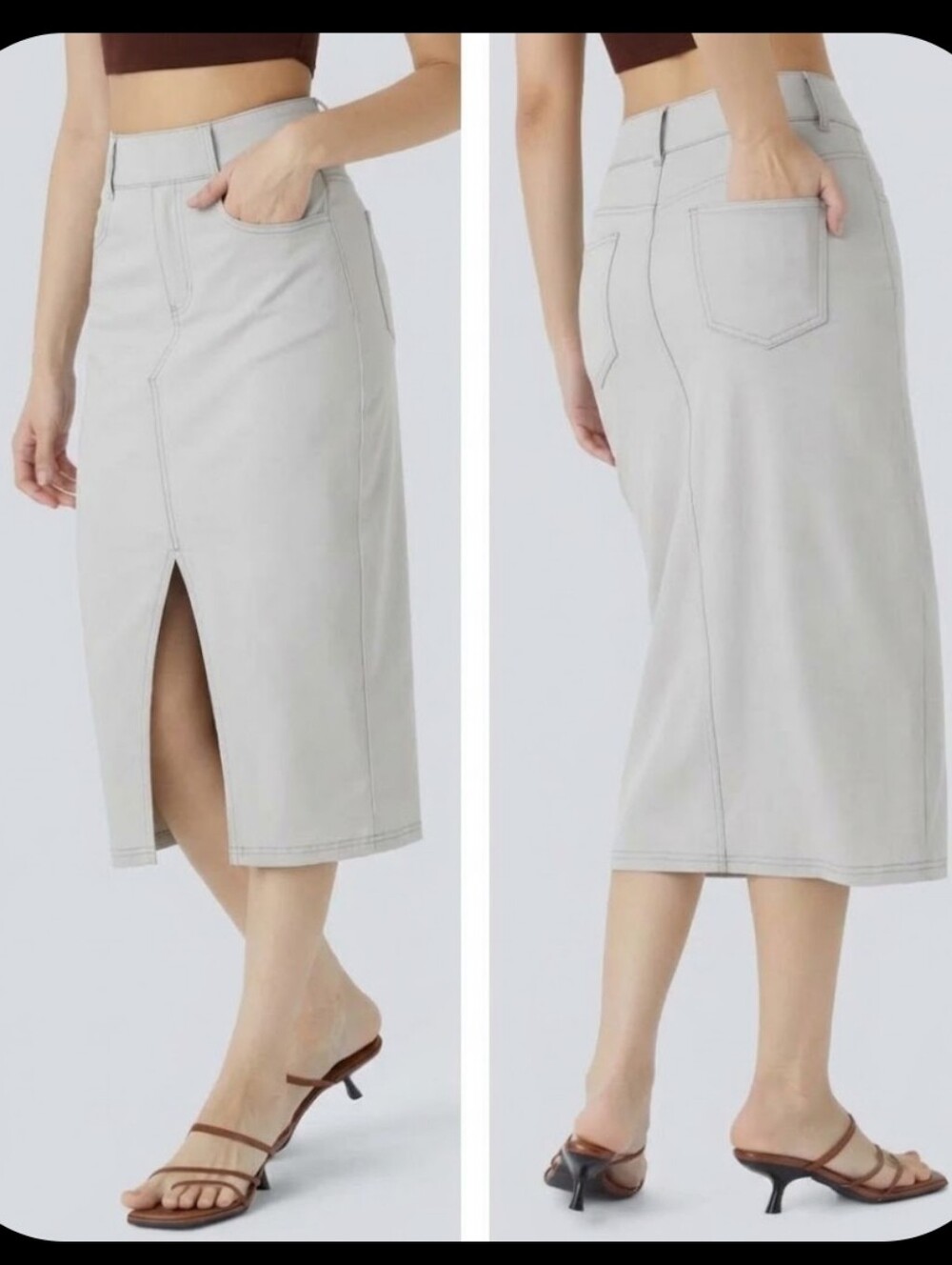 NWT Halara Classic High-Waist Stretch Stretch Pencil Midi Skirt Light Gray M
